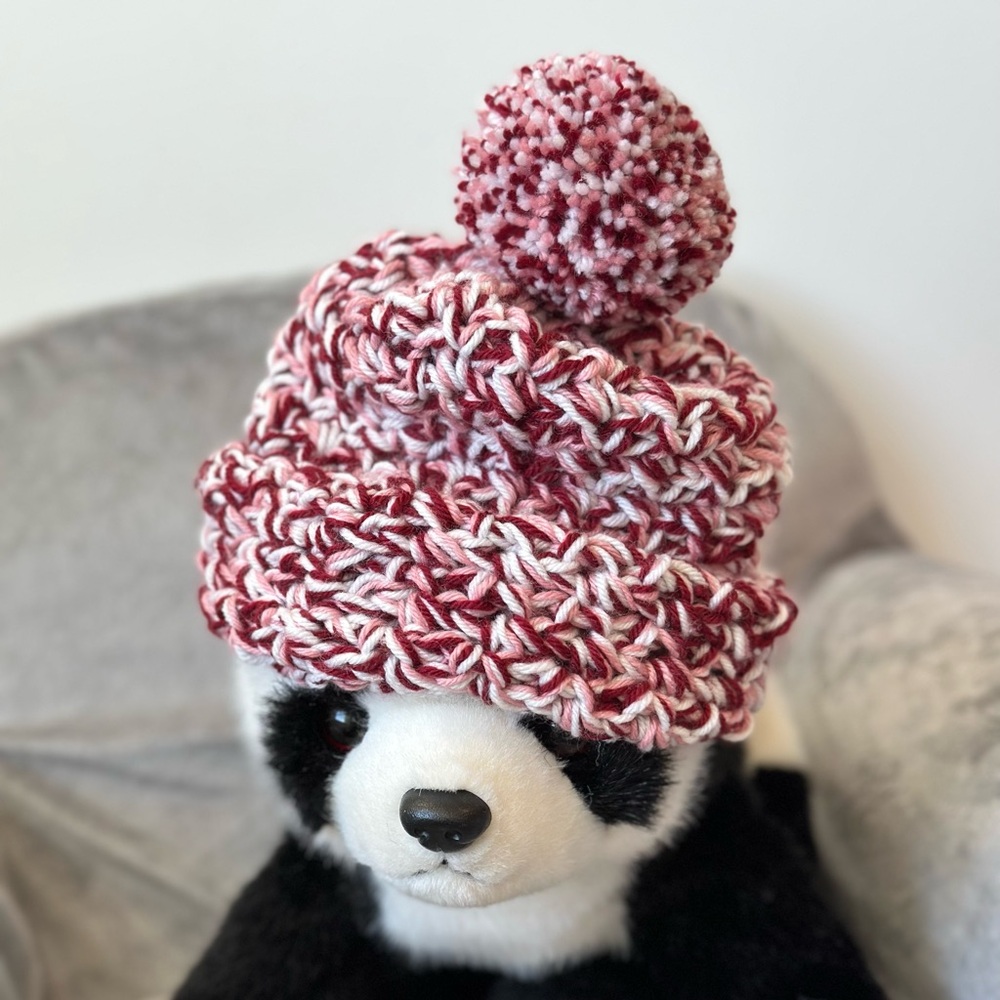 Hand-made crochet merino wool kids pom beanie.